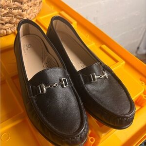 SAS Black Leather Chain Loafers